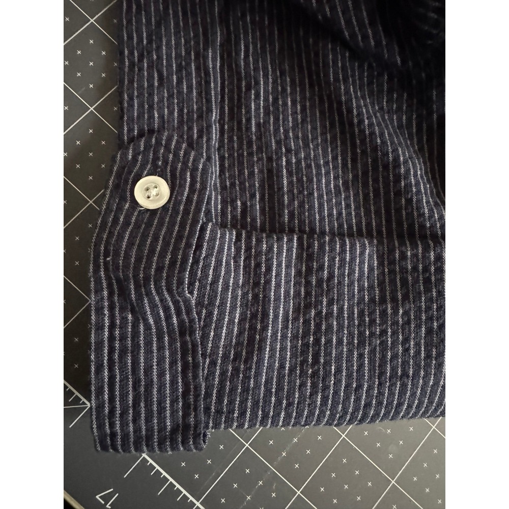 White Stag Navy Pinstripe Seersucker Shirt Dress Cotton Button Front Medium 8/10 - Picture 3 of 5